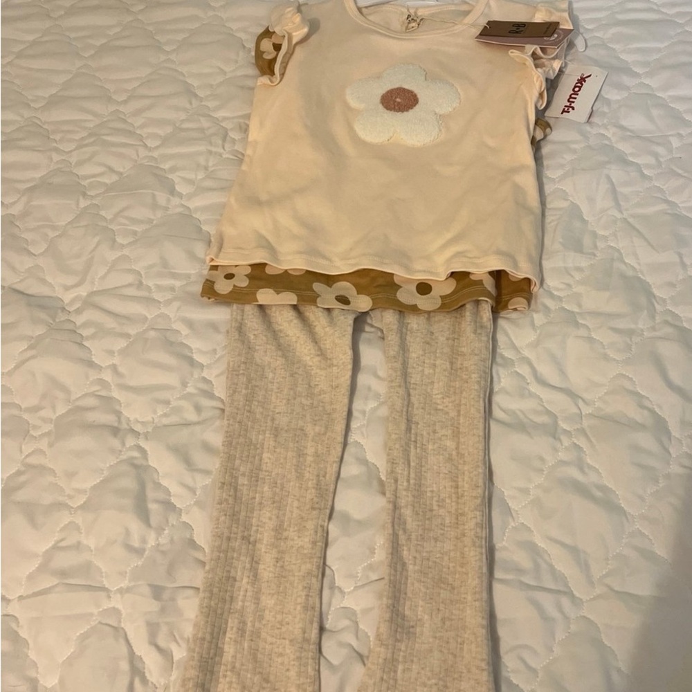 Floral Kids Pajama Set - Cream and Tan